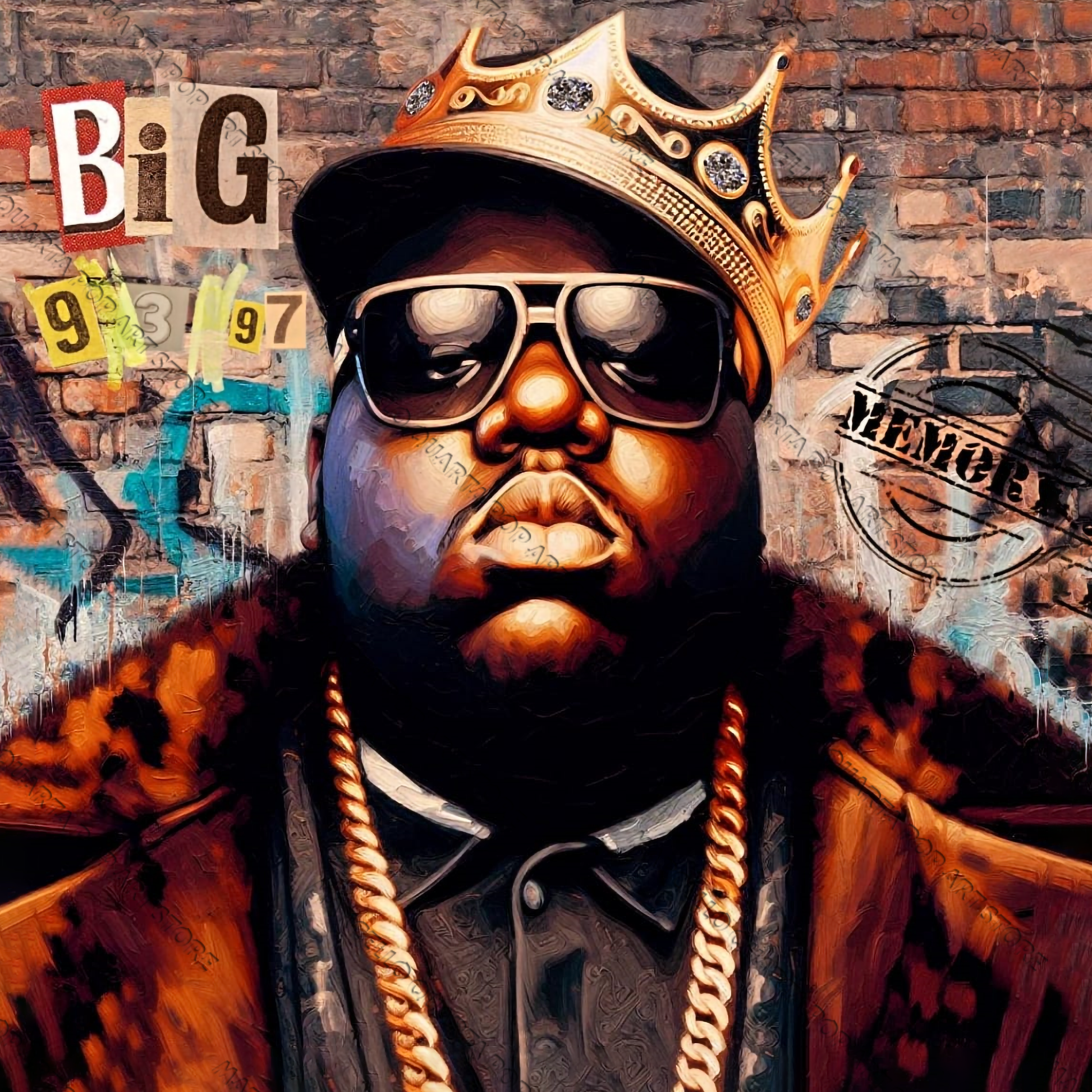 Quadro pop art “King of Concrete” di Marcello Quarta – Notorious B.I.G. come icona sacra urbana su tela